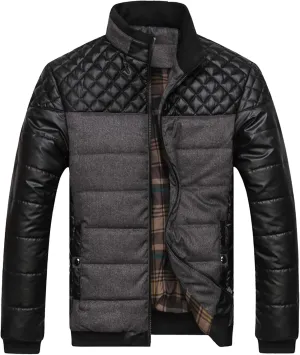 DGHM-JLMY Men's Shoulder Chest Rhombic Quilted Coat Thicken Stand Collar Warm Zipper Coat splicing Cotton-Padded Jacket