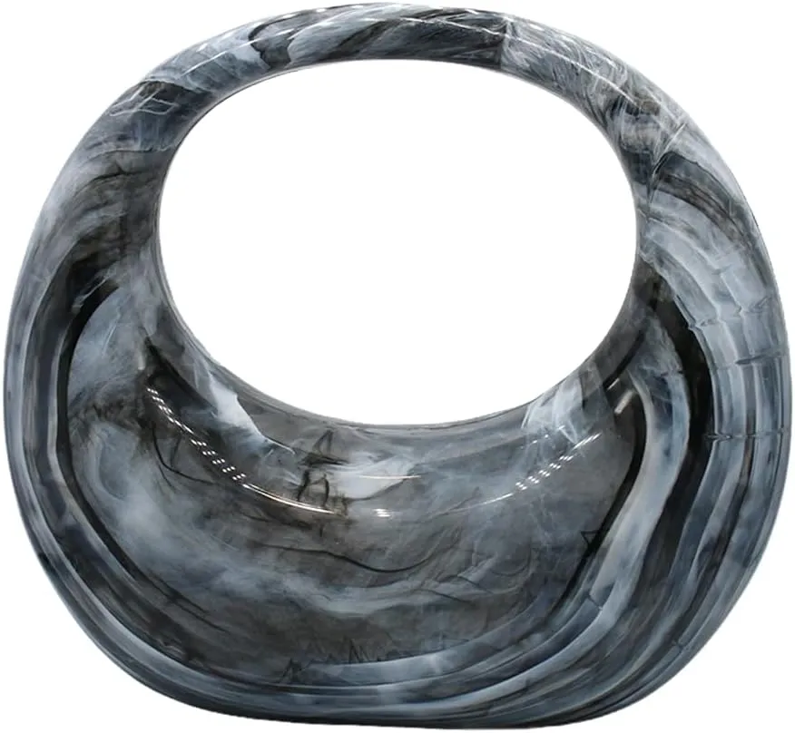 DJBM Crescent Acrylic Clutch Purse Top Handle Moon Hobo Bag Marble Acrylic Evening Handbag for Wedding Party Prom