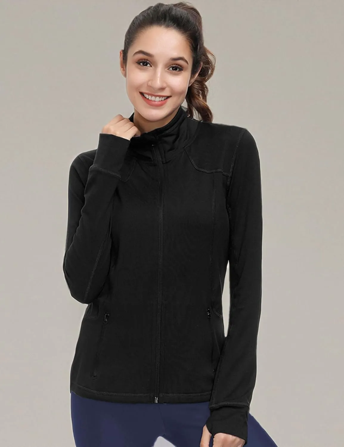 Dolcevida Womens Sports Jackets Zip Up Workout Yoga Jacket with Pockets
