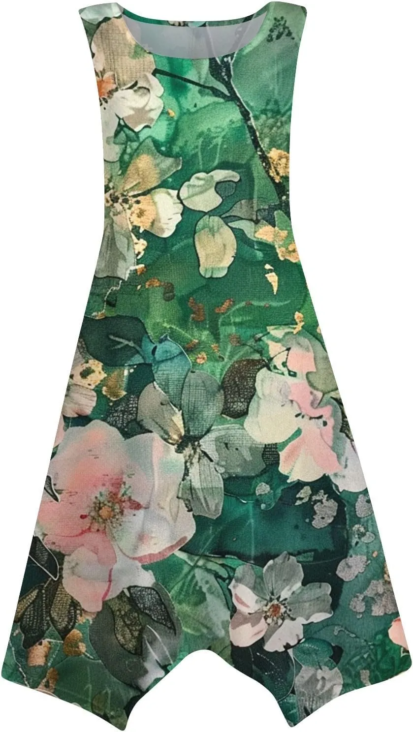 DOPOCQ Midi Dresses for Women 2024 Summer Hawaiian Trendy Print Boho Beach Dresses Casual Plus Size Sleeveless Tank Sundress