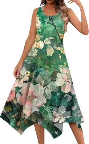 DOPOCQ Midi Dresses for Women 2024 Summer Hawaiian Trendy Print Boho Beach Dresses Casual Plus Size Sleeveless Tank Sundress