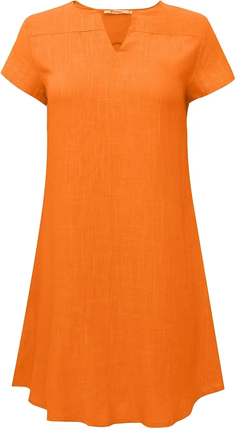 Dresses for Women 2024 Casual Cotton Linen Cap Sleeve V Neck Midi Dress Summer Fashion Solid Party Beach Sundress