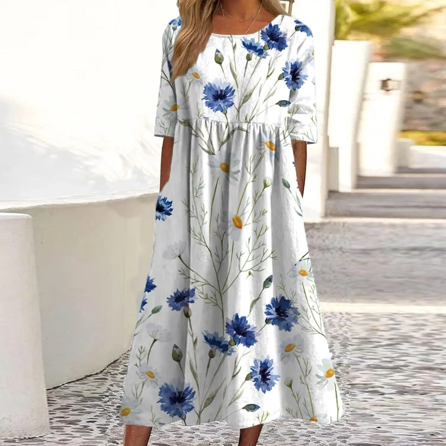 Dresses for Women 2025 Casual Summer Trendy Floral Dress Maxi Classy Sundresses Vacation Short Sleeve Sundress A Line