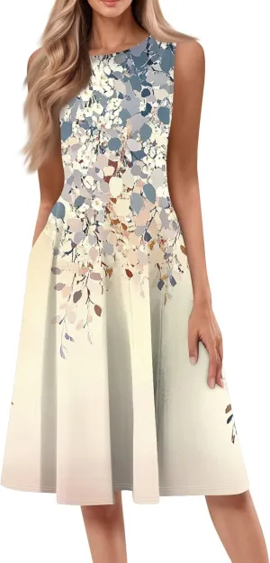 Dresses for Women Midi A Line Dress Sleeveless Casual Flowy Beach Long Sundress with Pockets 2025 Vacation Travel