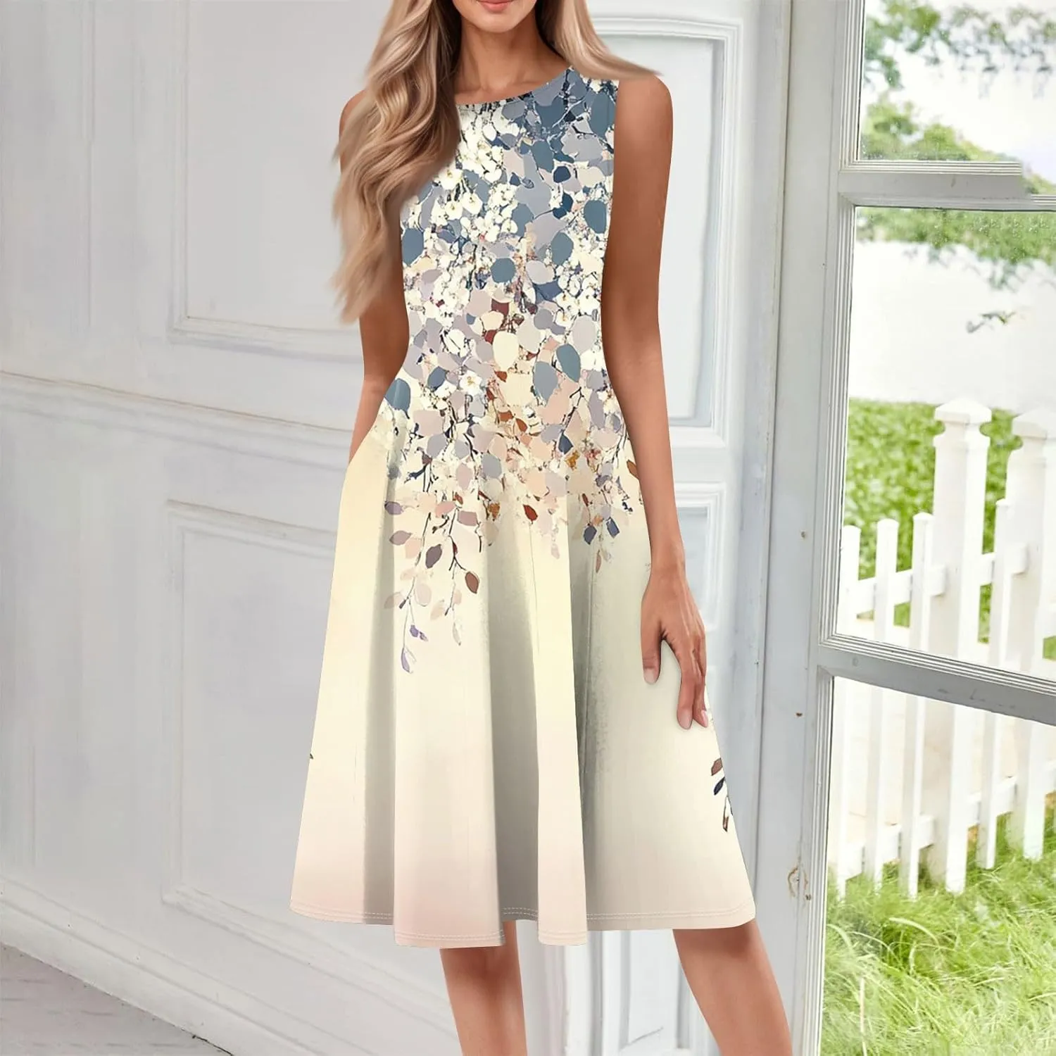 Dresses for Women Midi A Line Dress Sleeveless Casual Flowy Beach Long Sundress with Pockets 2025 Vacation Travel