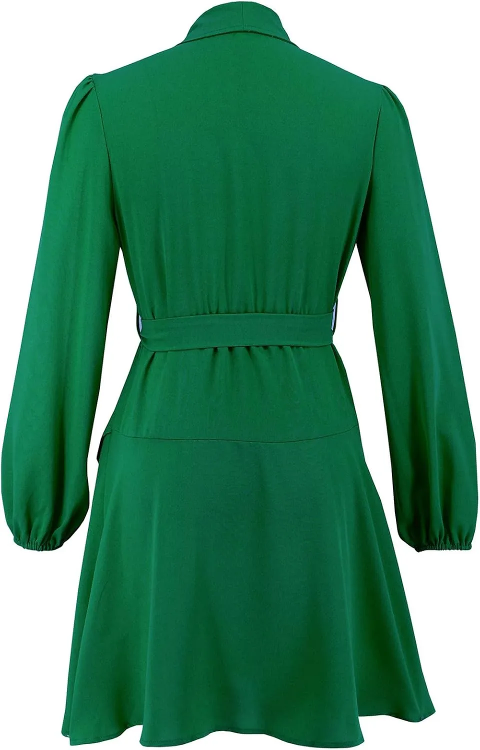 Dresses for Women Solid Color Round Neck Shrunken Pleat Satin Waist Long Lantern Sleeve Elastic Waist Fashion Dress