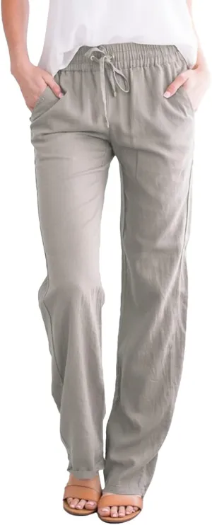 Dressy Wide Leg Trousers Women Plus Size Casual Loose Fit High Waisted Pants Comfy Solid Linen Summer Boho Trousers