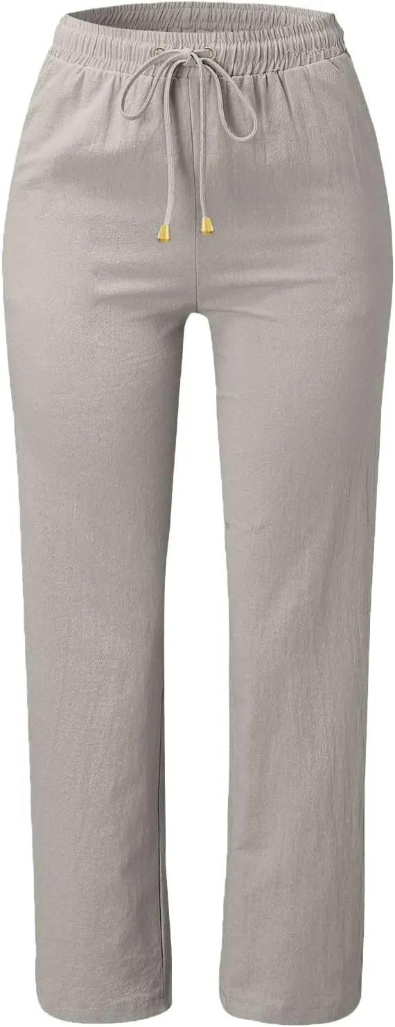 Dressy Wide Leg Trousers Women Plus Size Casual Loose Fit High Waisted Pants Comfy Solid Linen Summer Boho Trousers