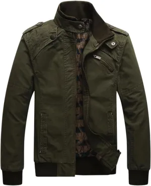 Dwar Men's Casual Washed Cotton Military Outdoor Jackets with Shoulder Straps