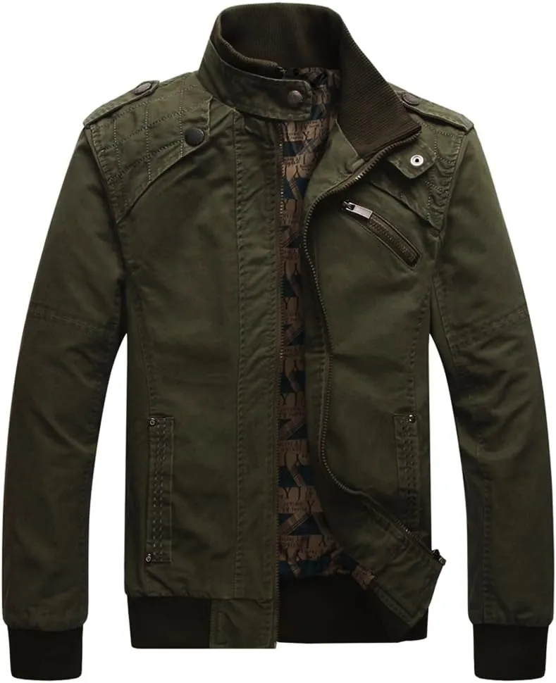 Dwar Men's Casual Washed Cotton Military Outdoor Jackets with Shoulder Straps
