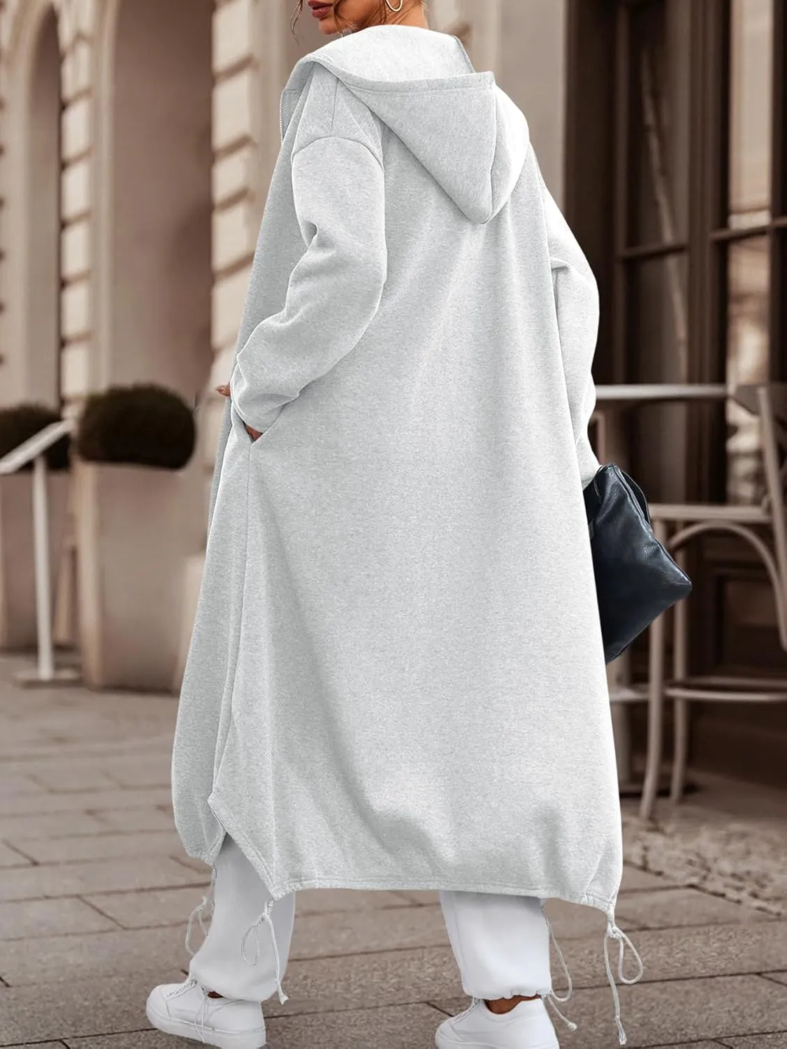 Ebifin Women's Oversized Full Zip Sweatshirts Drop Shoulder Hoodies Drawstring Long Jackets With Pockets