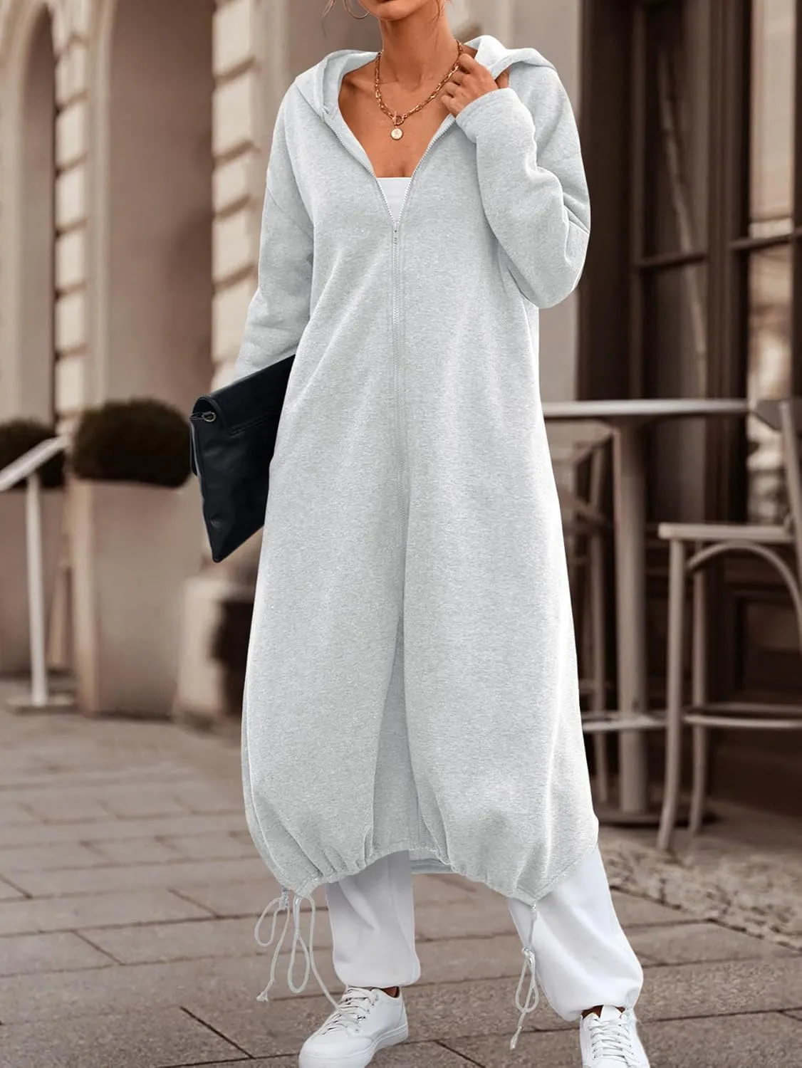 Ebifin Women's Oversized Full Zip Sweatshirts Drop Shoulder Hoodies Drawstring Long Jackets With Pockets