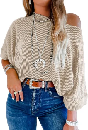 EVALESS Sexy Off The Shoulder Tops for Women 3/4 Length Sleeve Womens Tops Spring Summer 2025 Boat Neck One Shoulder Shirts
