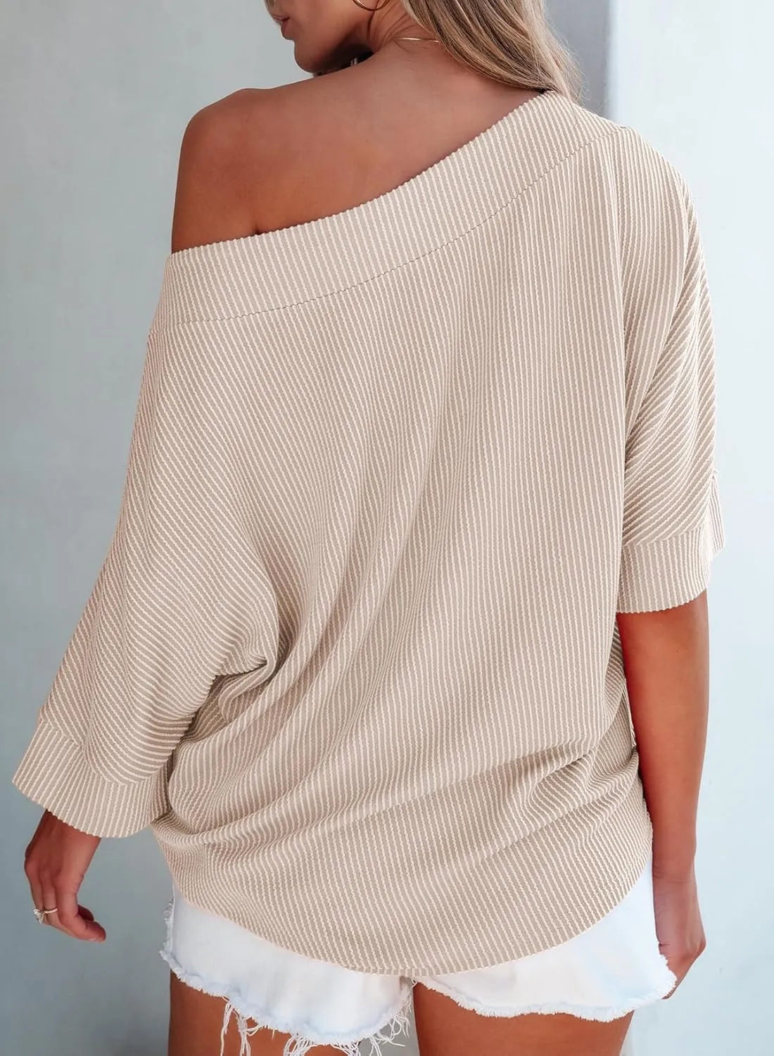 EVALESS Sexy Off The Shoulder Tops for Women 3/4 Length Sleeve Womens Tops Spring Summer 2025 Boat Neck One Shoulder Shirts