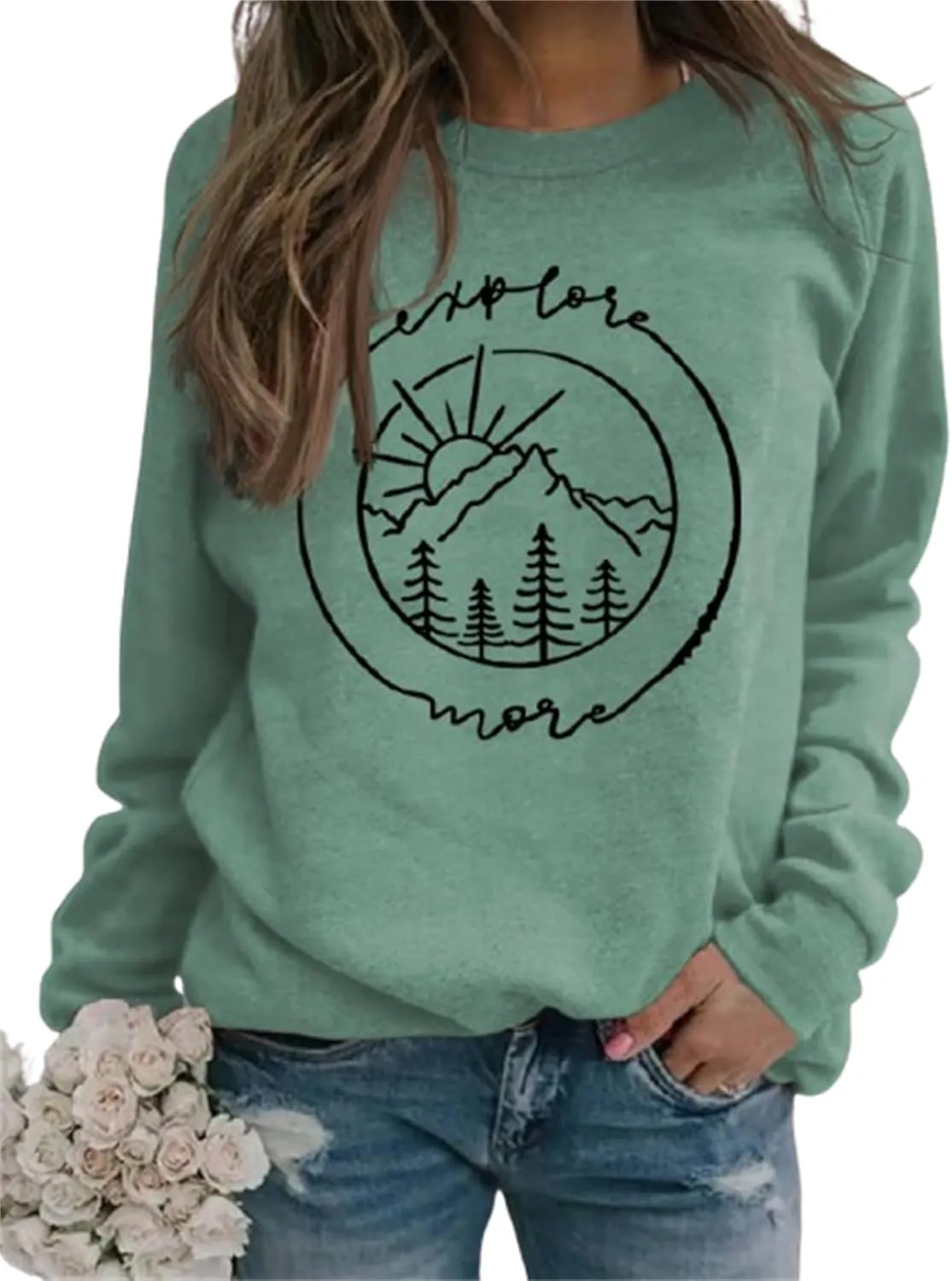 Explore More Sweatshirt for Women Crewneck Pullover Casual Long Sleeve Ladies Mountain Graphic Tops