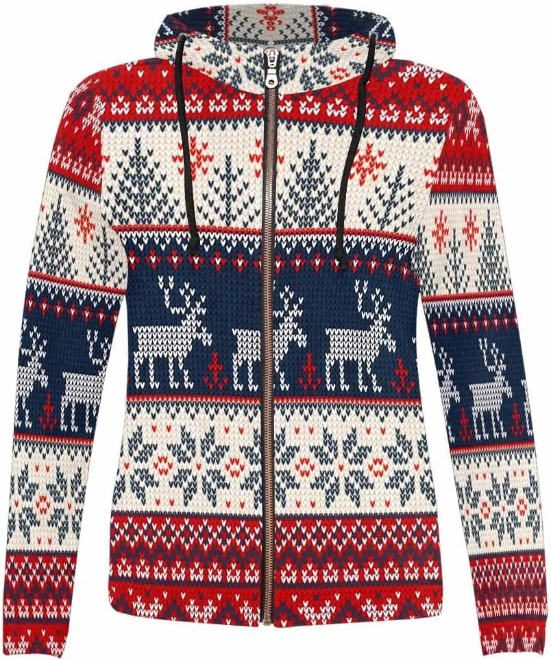 Fall Clothing Merry Christmas Pattern Womens Zip Up Hoodies Fleece Jackets Oversized Sweatshirts