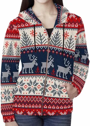 Fall Clothing Merry Christmas Pattern Womens Zip Up Hoodies Fleece Jackets Oversized Sweatshirts