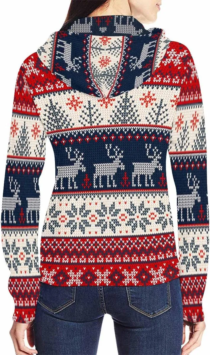 Fall Clothing Merry Christmas Pattern Womens Zip Up Hoodies Fleece Jackets Oversized Sweatshirts