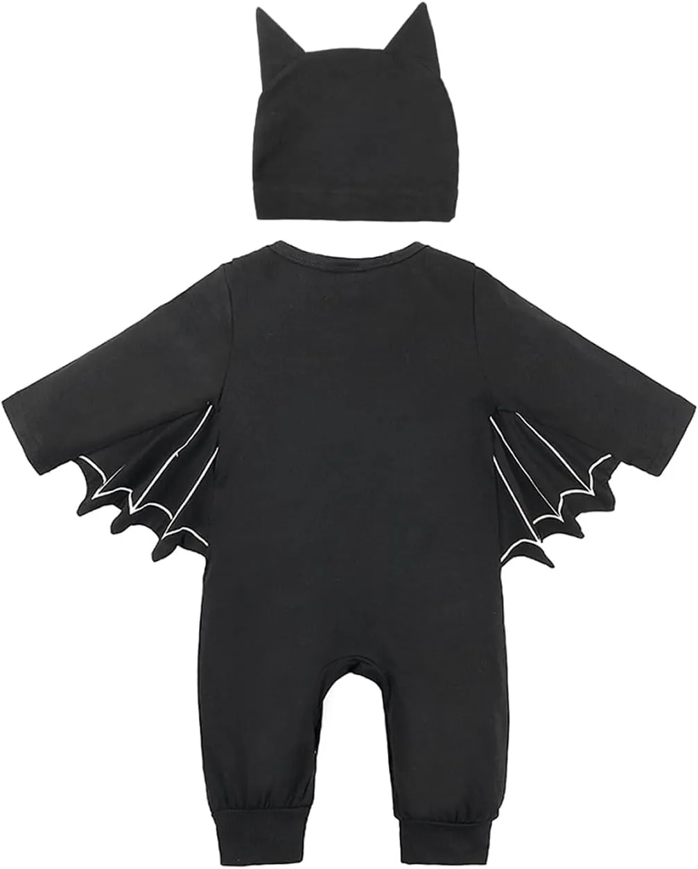FANCYINN Infant Baby Black Bat Costumes Orange Cloak Romper with Big Ear Hat Halloween Bat Outfits 2pcs 3-6 Months 70