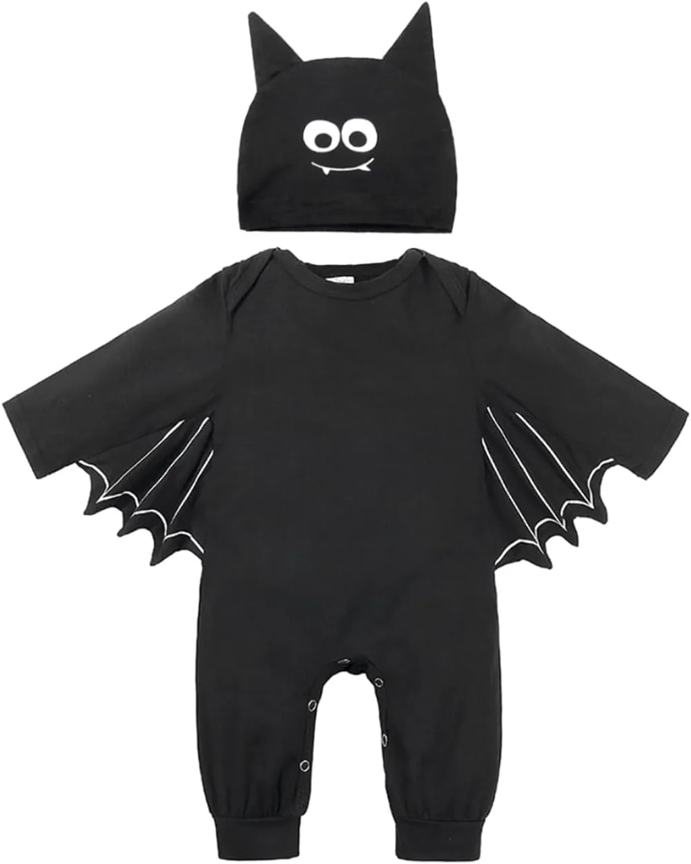 FANCYINN Infant Baby Black Bat Costumes Orange Cloak Romper with Big Ear Hat Halloween Bat Outfits 2pcs 3-6 Months 70