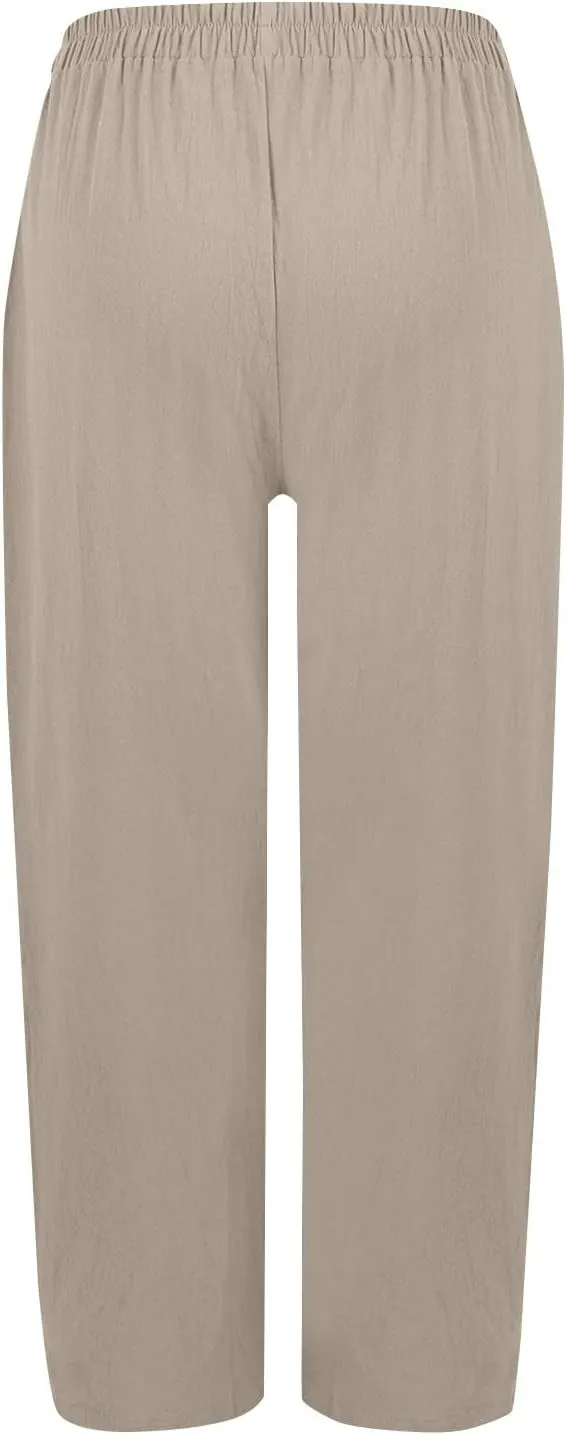 fanmpghleoo Linen Pants Women Summer Elastic High Waisted Wide Leg Linen Pants for Women 2025 Comfy Lounge Pants with Pockets