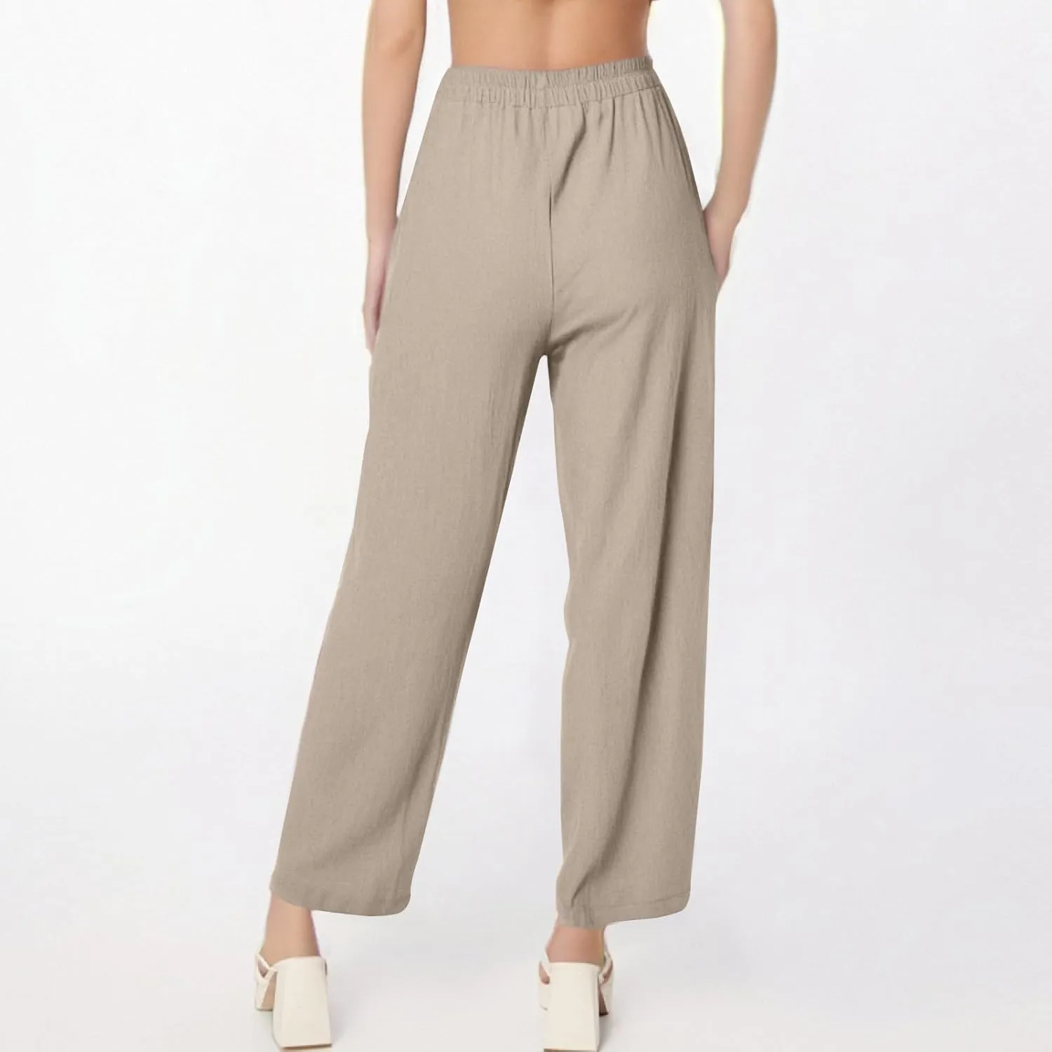 fanmpghleoo Linen Pants Women Summer Elastic High Waisted Wide Leg Linen Pants for Women 2025 Comfy Lounge Pants with Pockets