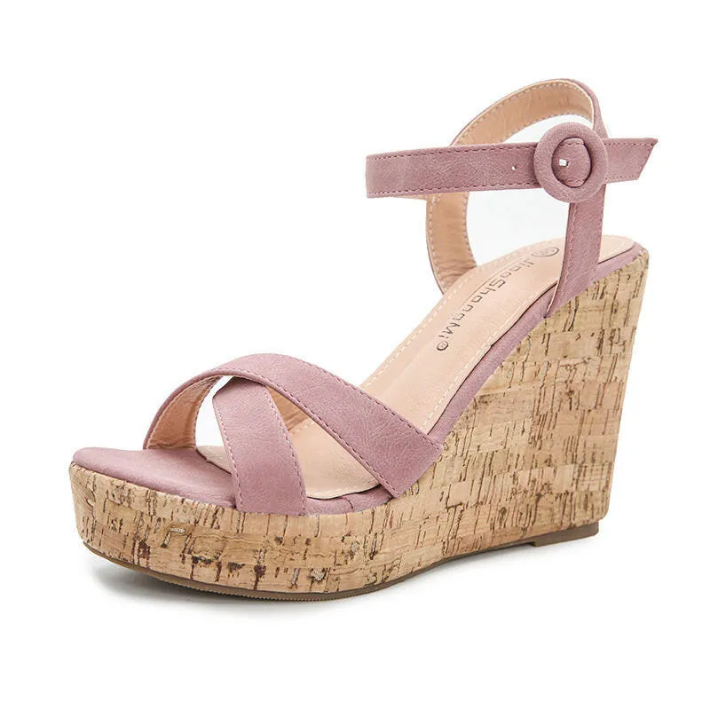 Fashion High Heels Women's New Large Size Women's Shoes Buckle Strap Platform Wedge Sandals Women