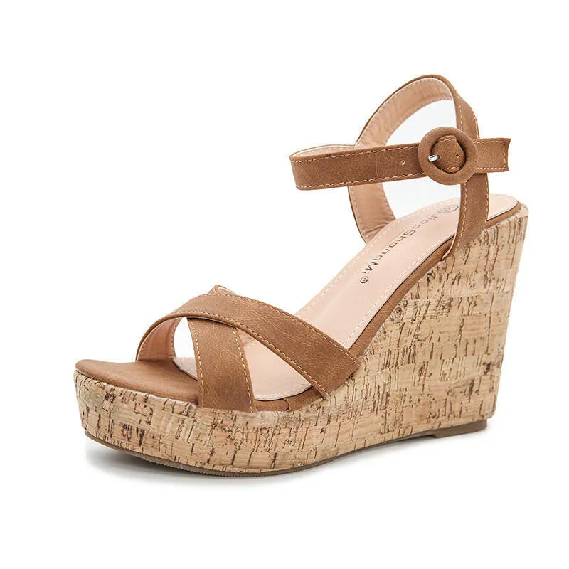 Fashion High Heels Women's New Large Size Women's Shoes Buckle Strap Platform Wedge Sandals Women