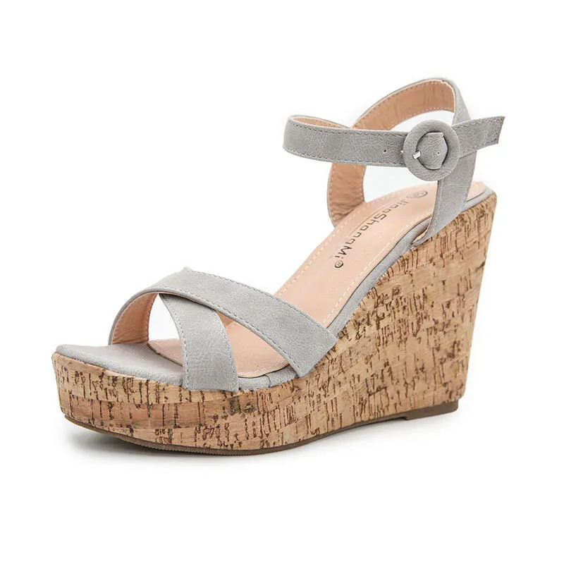 Fashion High Heels Women's New Large Size Women's Shoes Buckle Strap Platform Wedge Sandals Women