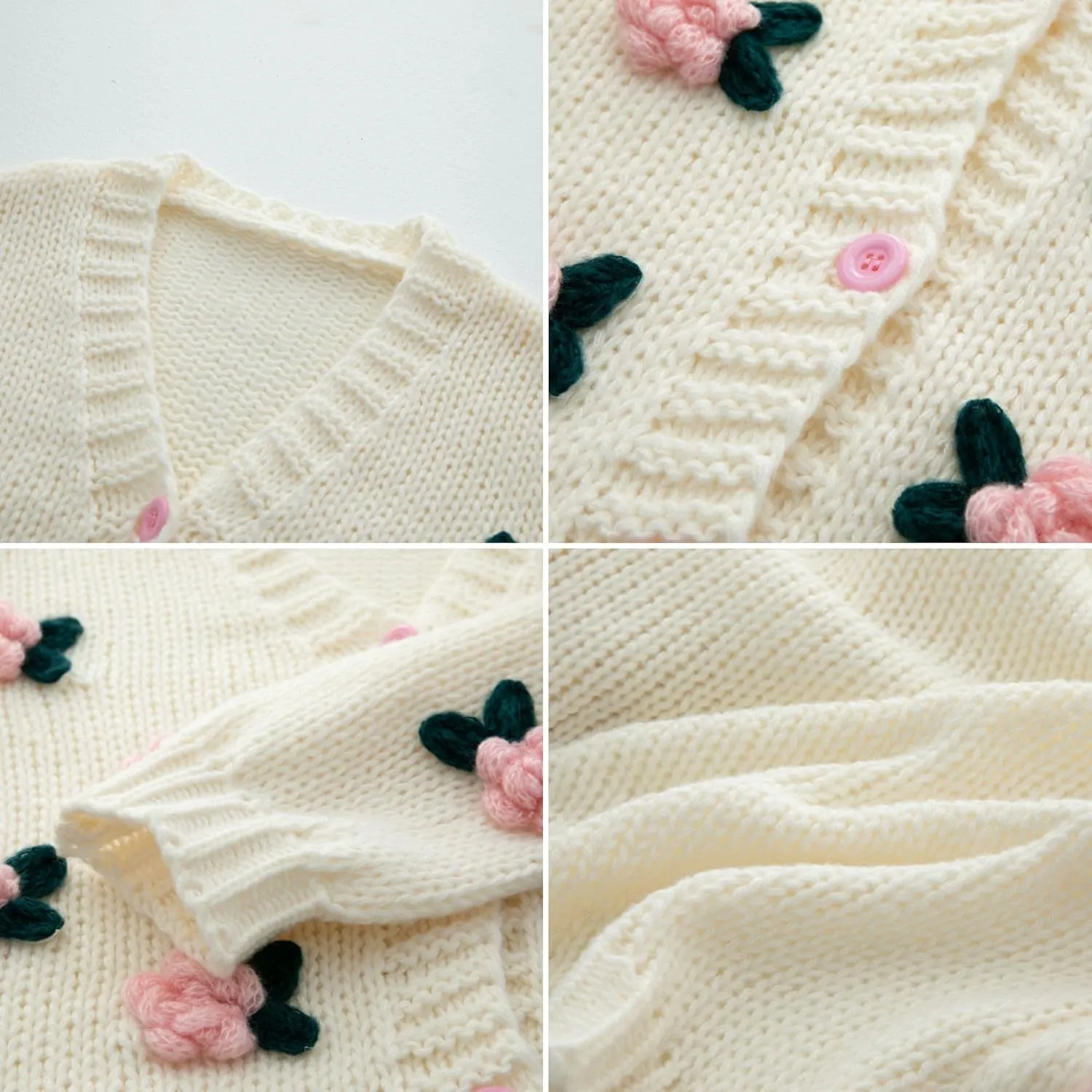 FindThy Womens Kawaii Strawberry Embroidered Cardigan Long Sleeve V Neck Chunky Knitted Cardigans Tops