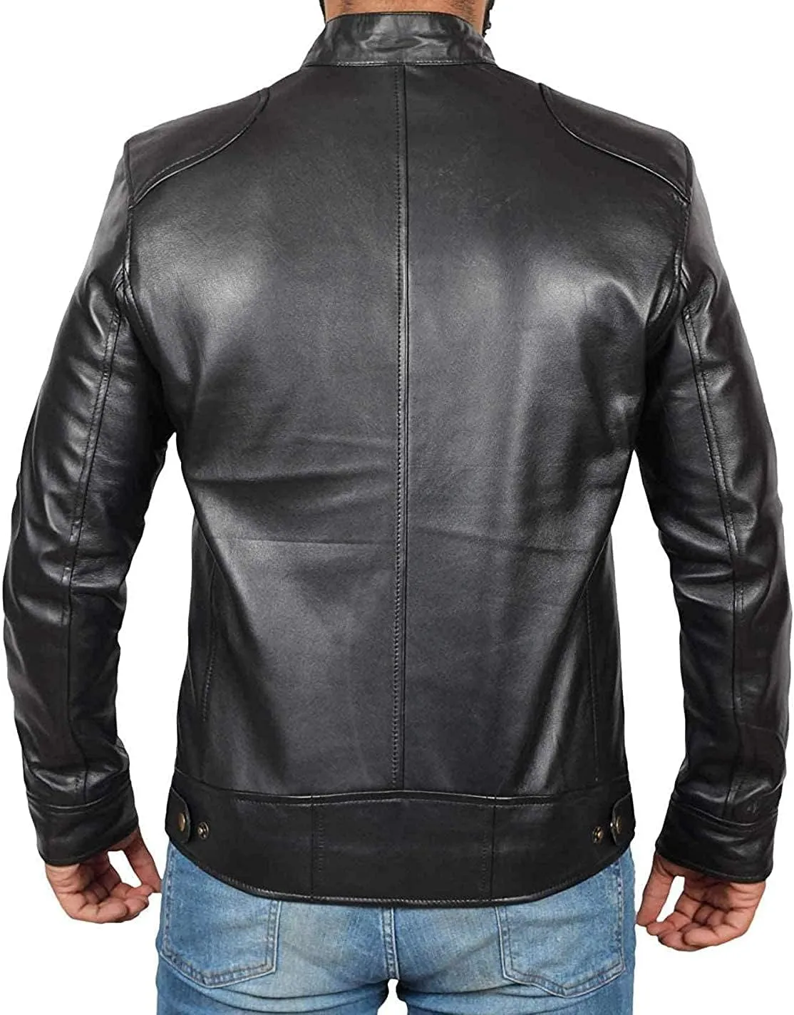 fjackets Men's Motorcycle Leather Jacket - Vintage Stylish Soft Lambskin Real Leather Biker Jacket Men