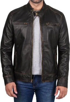 fjackets Men's Motorcycle Leather Jacket - Vintage Stylish Soft Lambskin Real Leather Biker Jacket Men