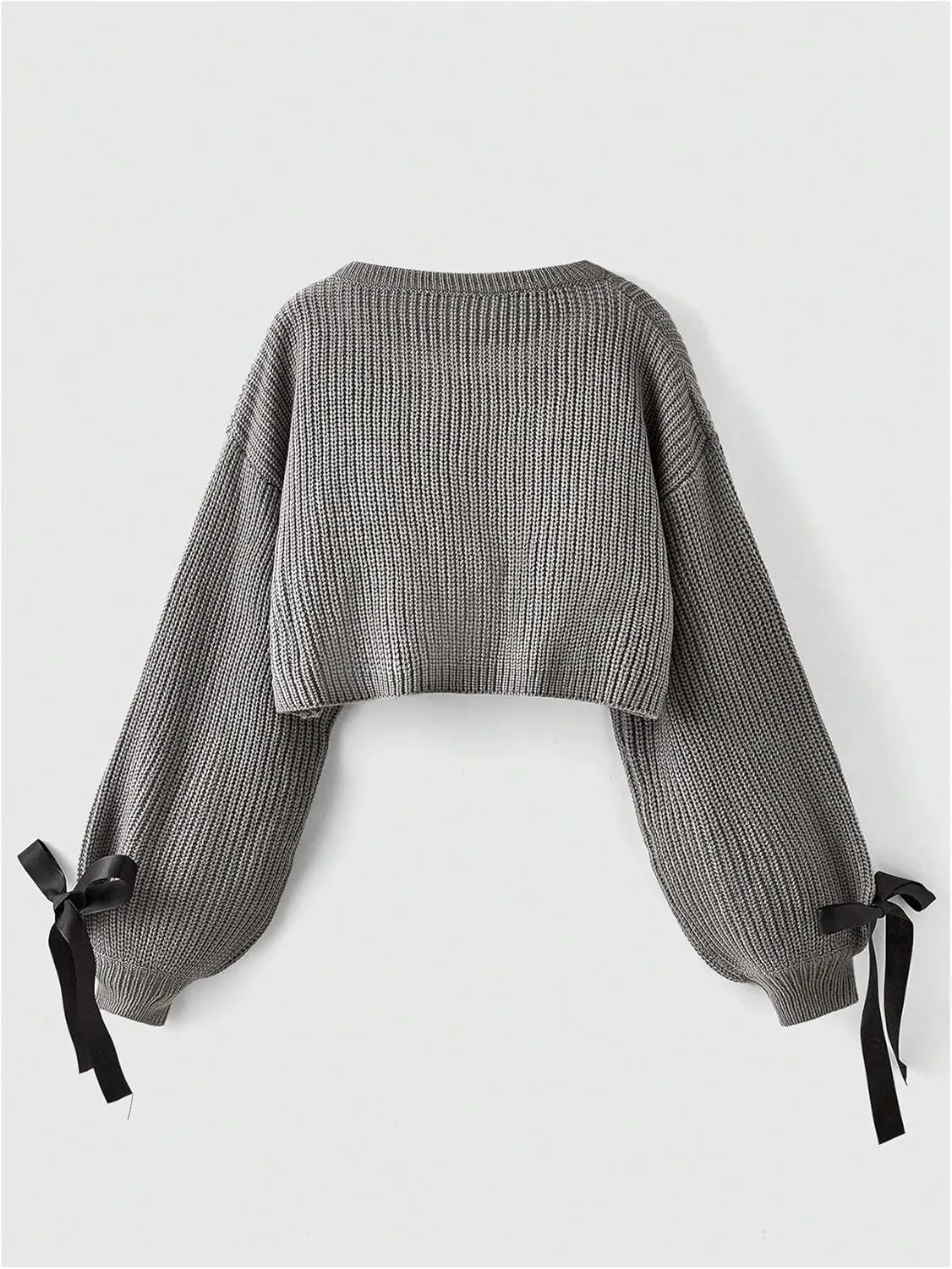 Floerns Women's Long Sleeve Bow Tie Front Knitted Cardigans Drop Shoulder Crop Sweaters