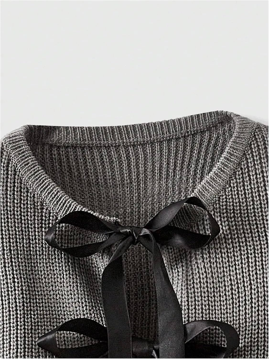 Floerns Women's Long Sleeve Bow Tie Front Knitted Cardigans Drop Shoulder Crop Sweaters