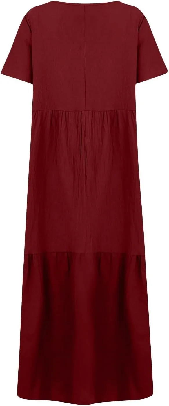 FQZWONG Womens Summer Dresses 2025 Plus Size Short Sleeve/Sleeveless V Neck Boho Maxi Dress Casual Beach Long Sundresses