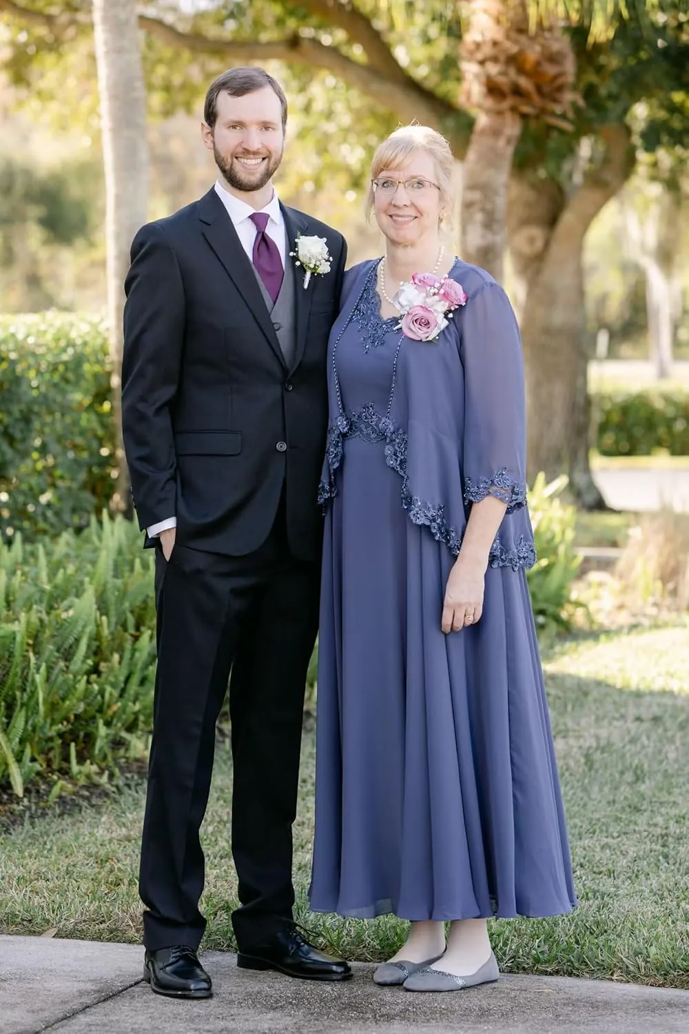GARDOM Appliques 2 Pieces Mother of The Bride Dresses with Jackets Long Sleeve Tea Length Mother Groom Dress Wedding 2024
