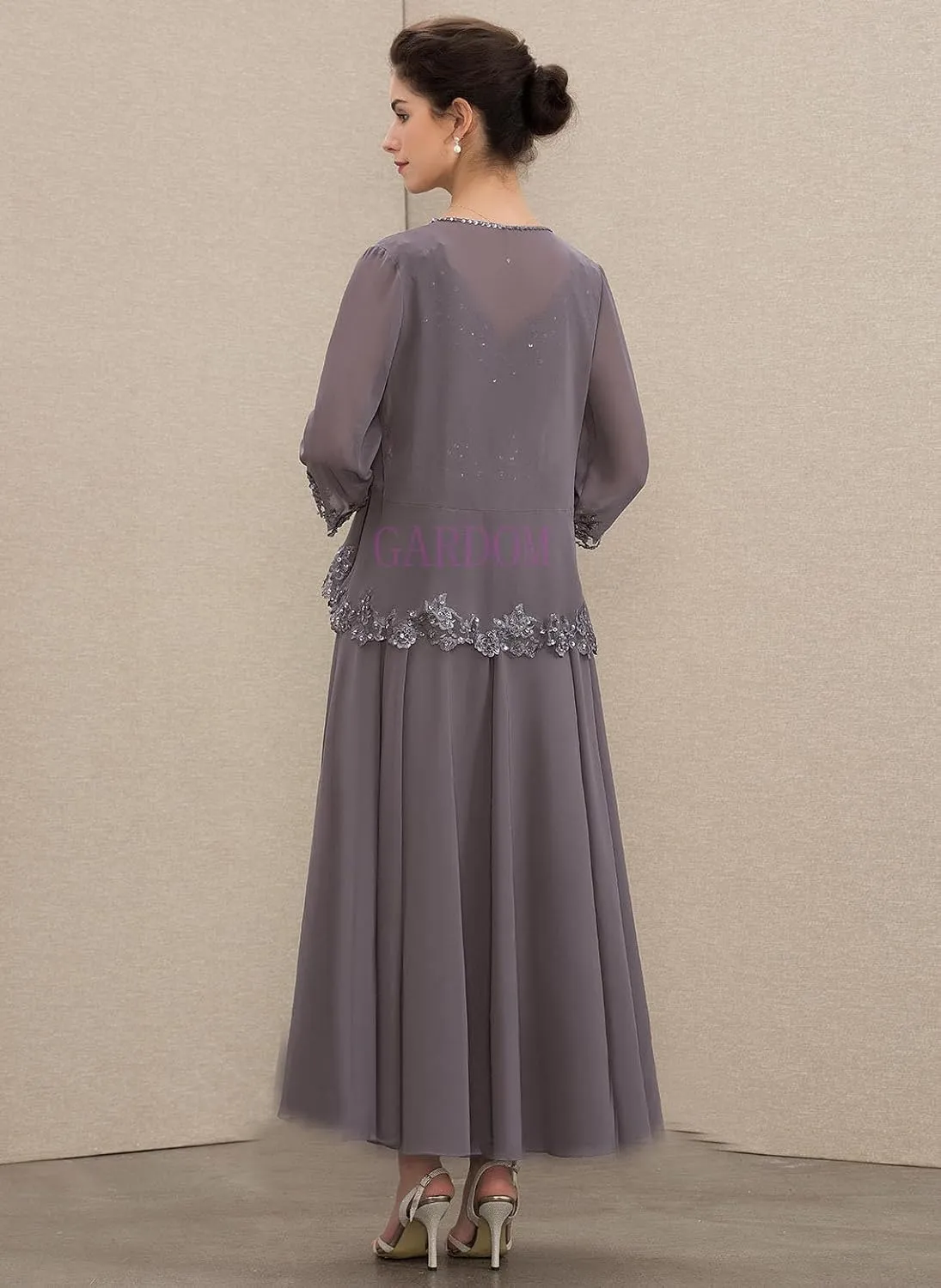 GARDOM Appliques 2 Pieces Mother of The Bride Dresses with Jackets Long Sleeve Tea Length Mother Groom Dress Wedding 2024