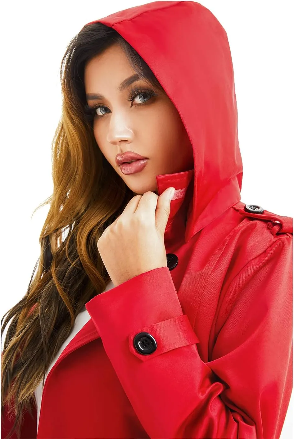 Garemcy Women's Long Waterproof Trench Coat Double Breasted Classic Lapel Coat Belted with Detachable Hood