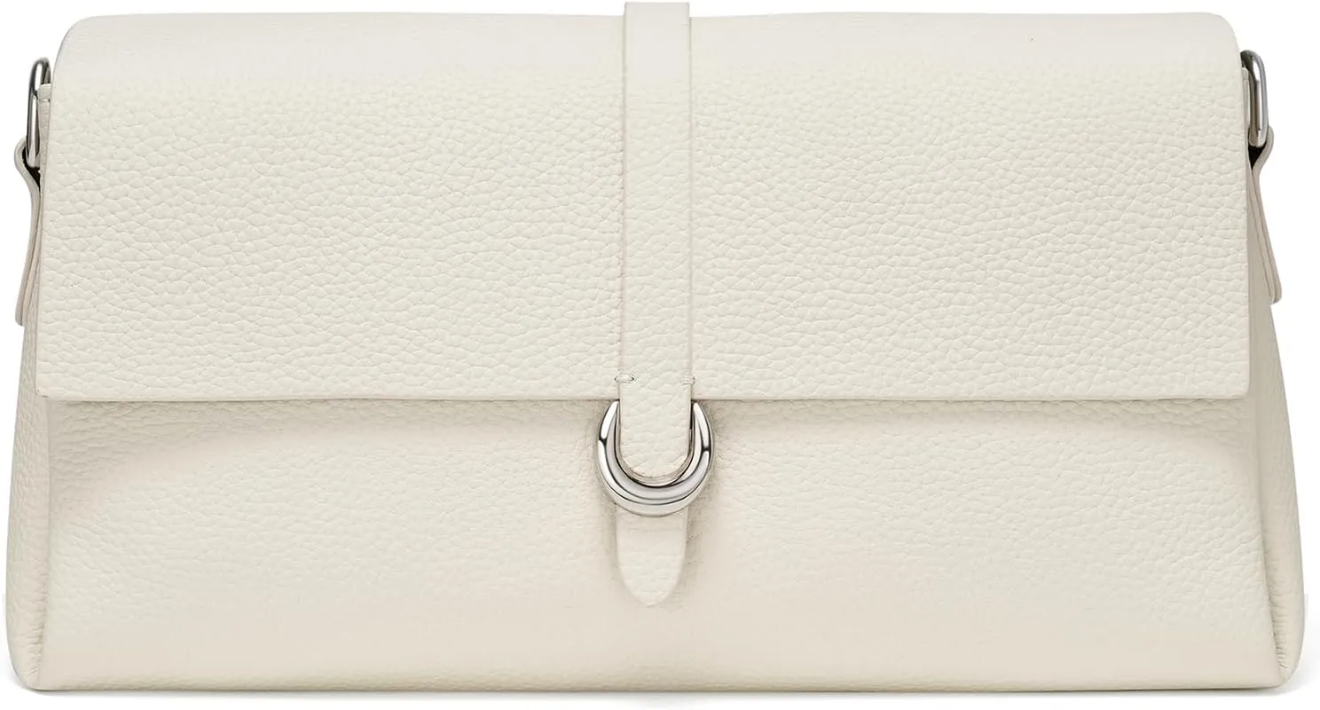 Genuine Leather Clutch Purses for Women Shoulder Bag Trendy Top-Handle Handbags with 2 Adjustable Straps