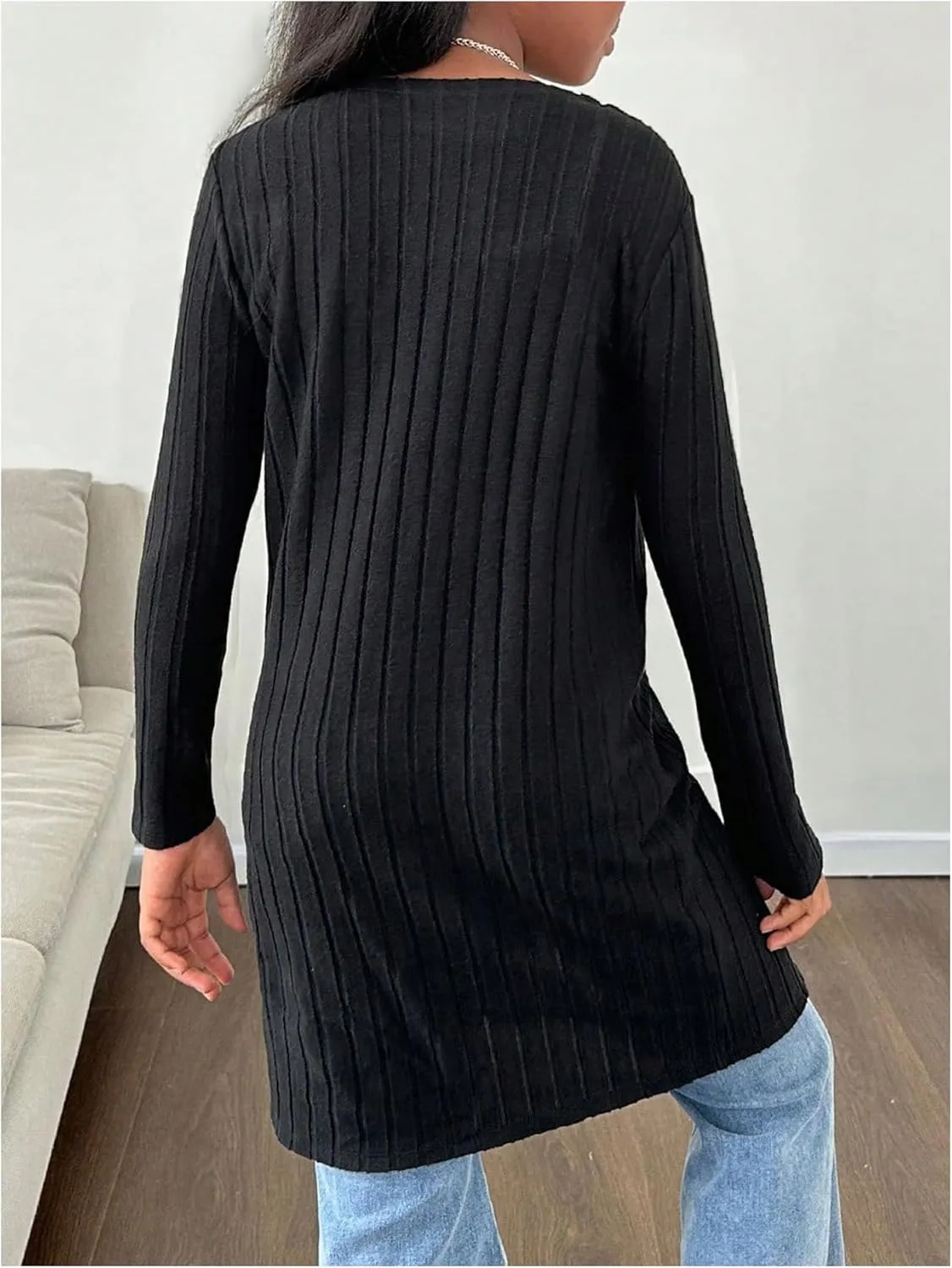 Girl's Knitted Long Sleeve Cardigans Open Front Cardigan Sweaters with Pockets