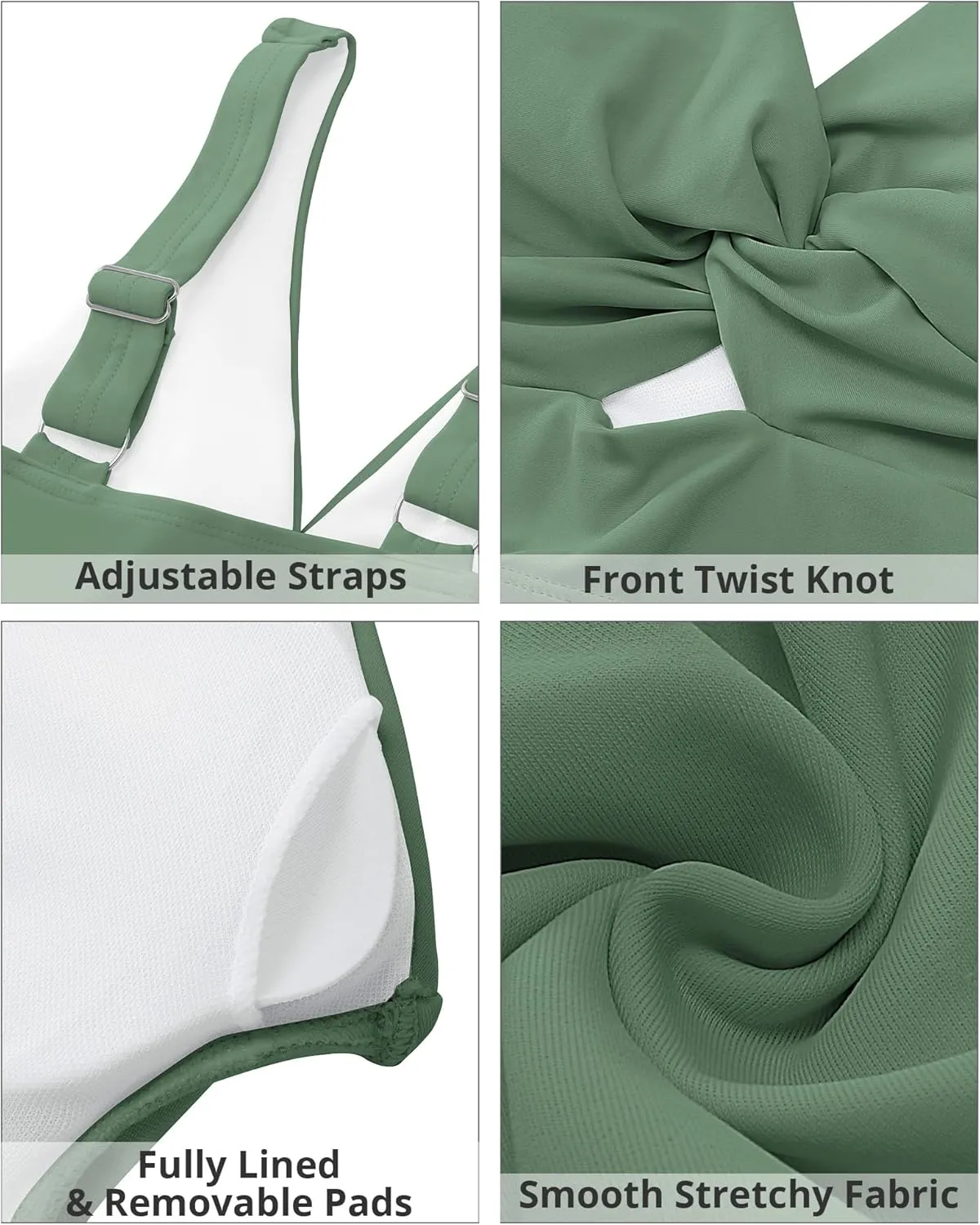 GRAPENT Bikini Tops for Women Cropped Tankini Tops Beach Padded Knot Twist Cut Out Adjustable Tank Swimwear Top Only