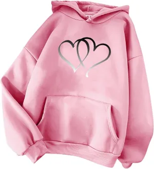 Graphic Hoodies for Teen Girls Women Heart Print Long Sleeve Oversized Pullover Cute Sweatshirts Plus Size Fashion Tops