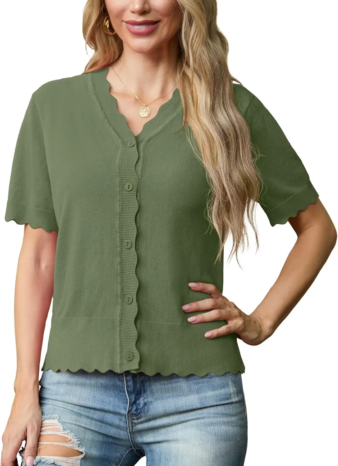 GRECERELLE Womens Summer Lightweight Short Sleeve Cropped Cardigan V-Neck Knit Sweater Shrug for Dressy