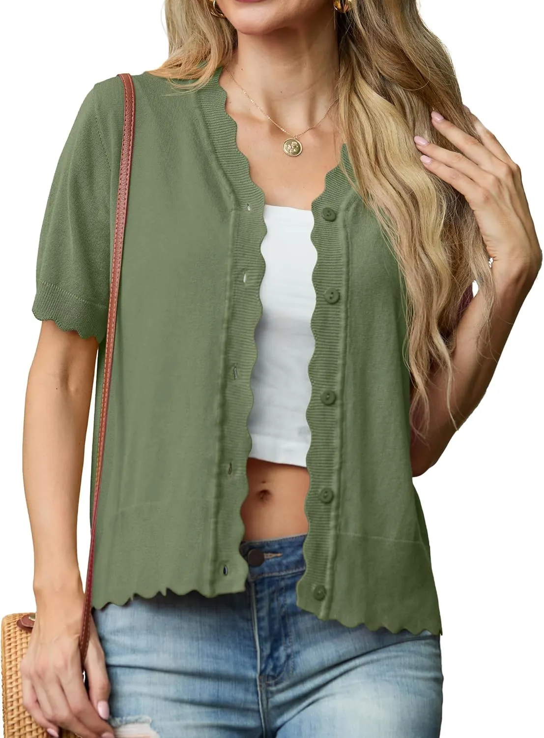 GRECERELLE Womens Summer Lightweight Short Sleeve Cropped Cardigan V-Neck Knit Sweater Shrug for Dressy