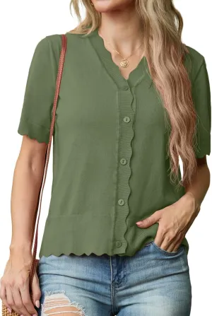 GRECERELLE Womens Summer Lightweight Short Sleeve Cropped Cardigan V-Neck Knit Sweater Shrug for Dressy