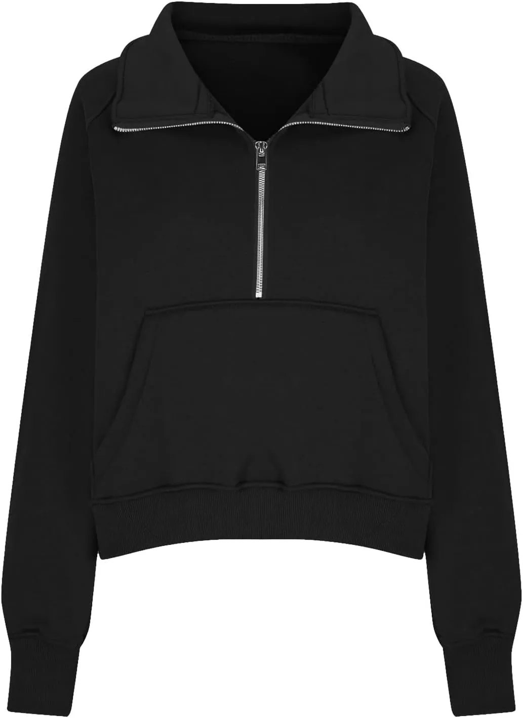 Half Zip Sweatshirt Women Fleece Thumb Hole Cropped Sweatshirts Stand Collared Loose Fit Plain Zip Up Pullover Tops