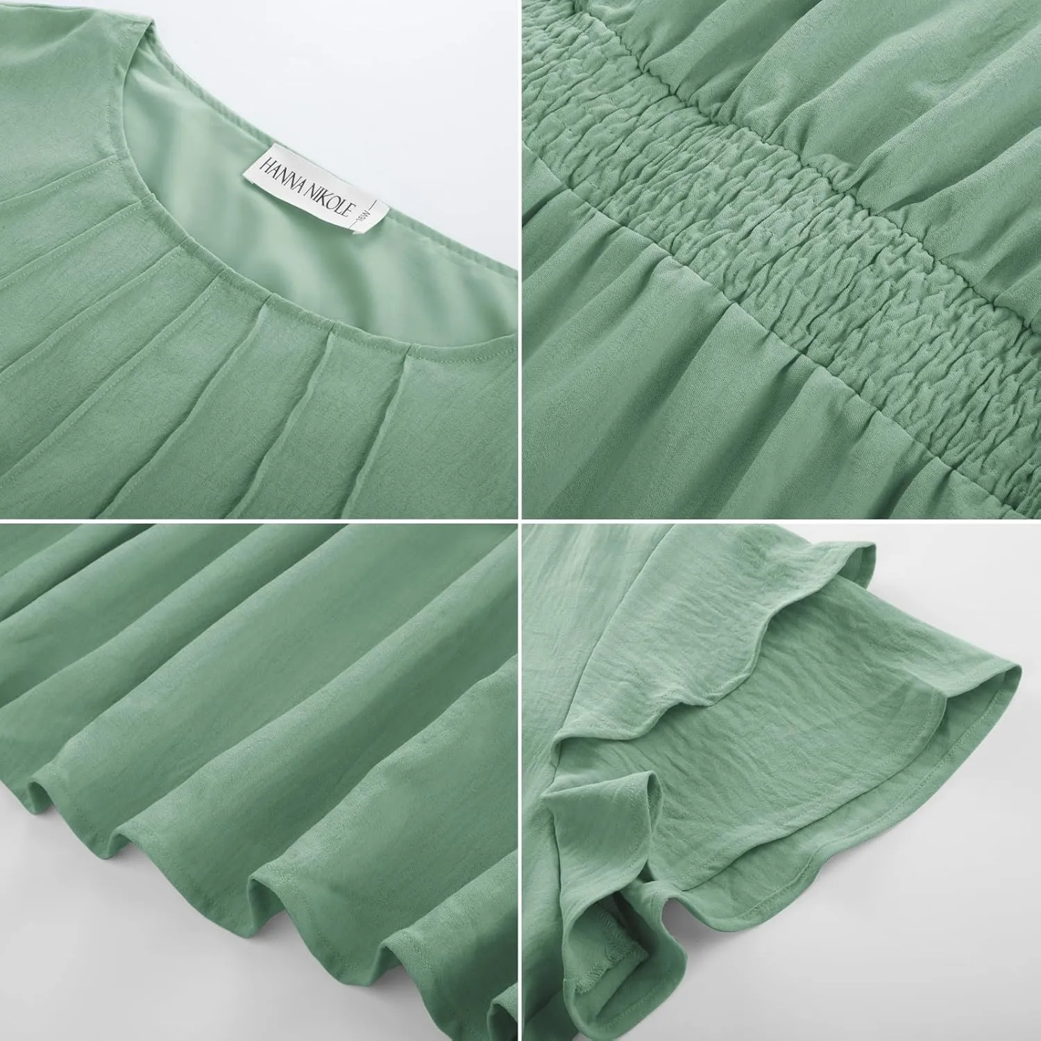 Hanna Nikole Plus Size Dresses for Women 2025 Ruffle Sleeve Round Neck Smocked Waist Summer Flowy Tiered Midi Dress