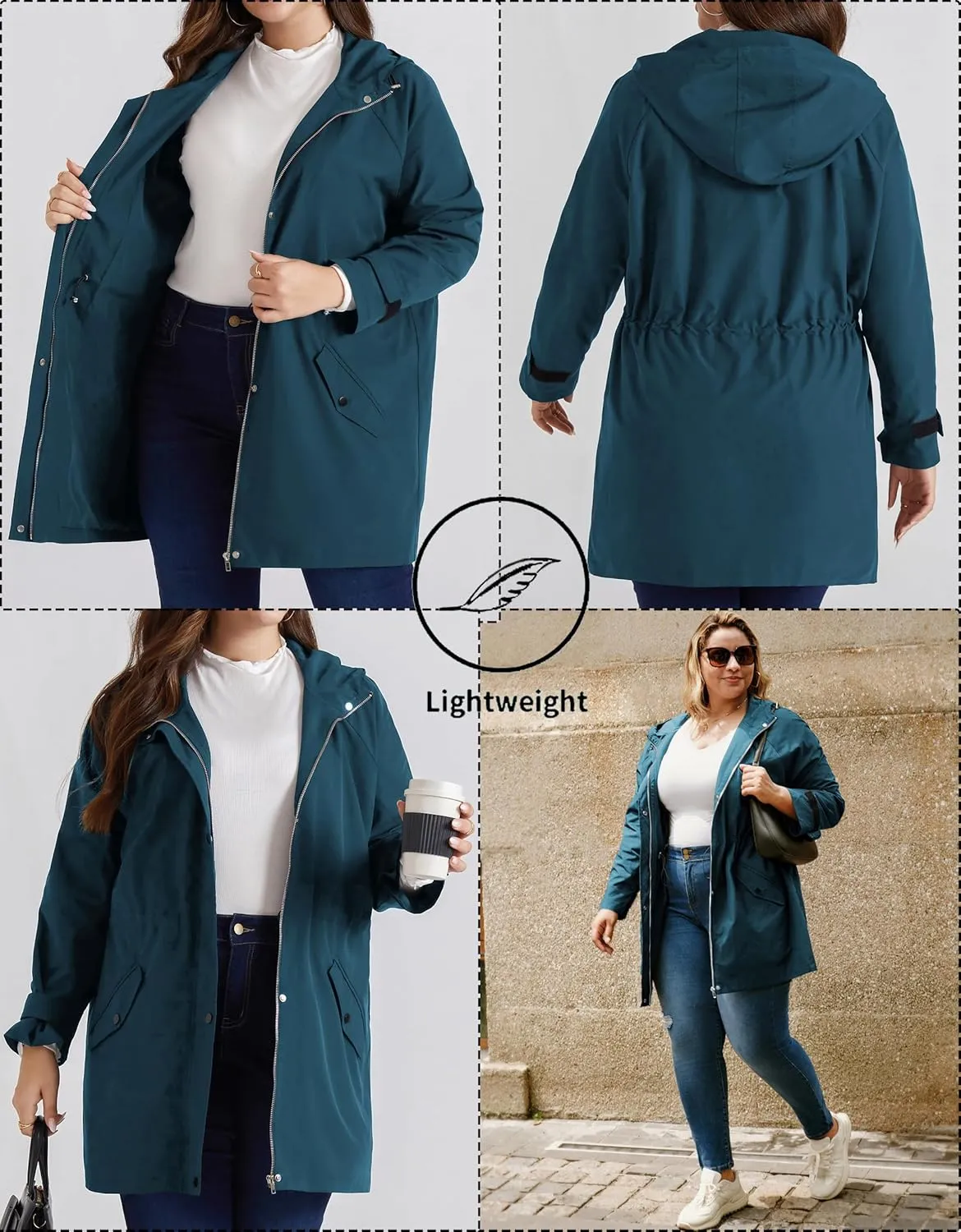 Hanna Nikole Women's Plus Size Waterproof Raincoat Lightweight Windbreaker Hooded Jacket with Pockets