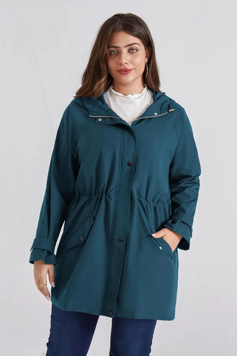 Hanna Nikole Women's Plus Size Waterproof Raincoat Lightweight Windbreaker Hooded Jacket with Pockets