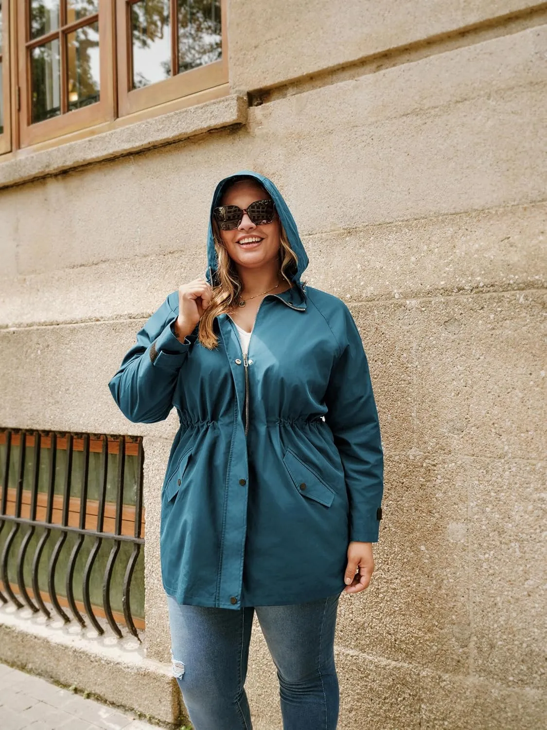 Hanna Nikole Women's Plus Size Waterproof Raincoat Lightweight Windbreaker Hooded Jacket with Pockets